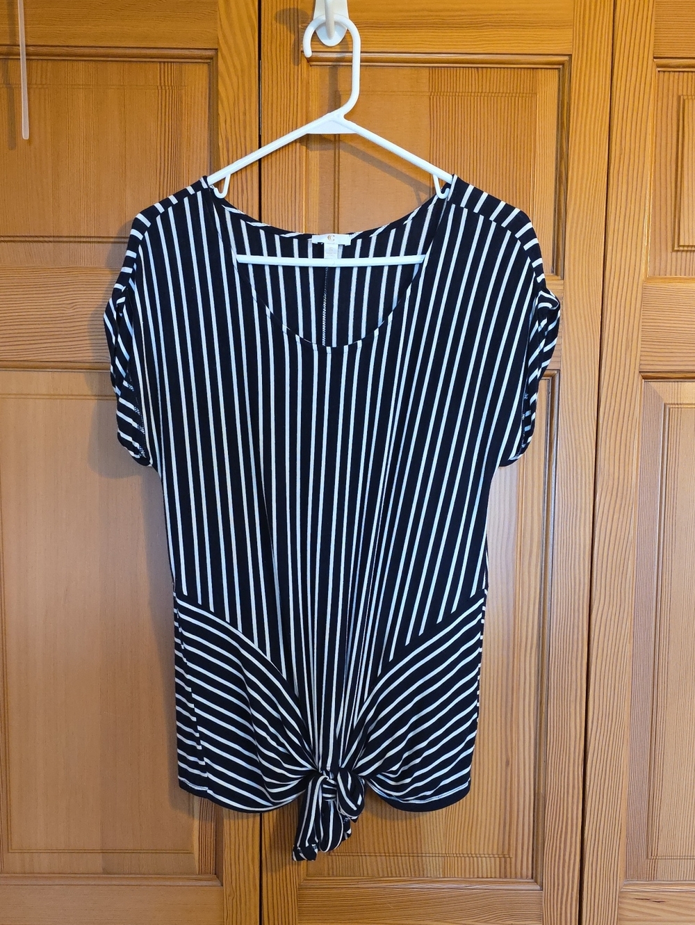 Women’s Navy & White Striped Tie-Front Top
